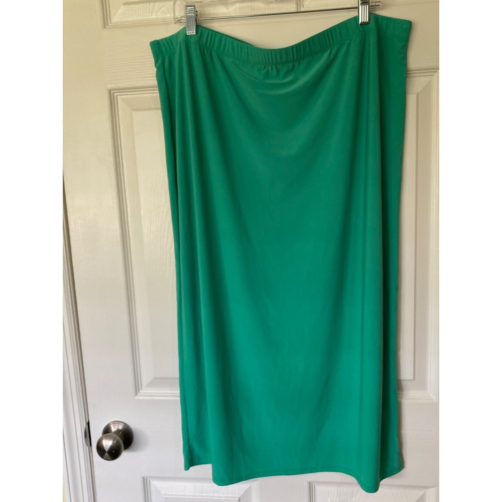 Green Midi Skirt Stretch Elastic Waist Plus 2XL Made in USA Relaxed Comfort